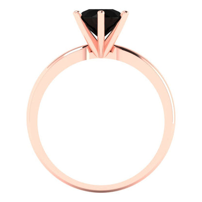 1 cttw Natural Onyx Solitaire  Engagement Ring - Solid Rose Gold (VVS1, Round Cut,6.5mm)