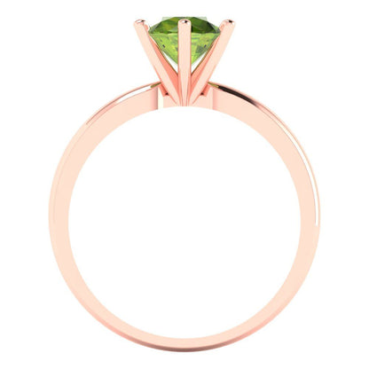 1 cttw Natural Peridot Solitaire  Engagement Ring - Solid Gold (Round Cut,6.5mm)