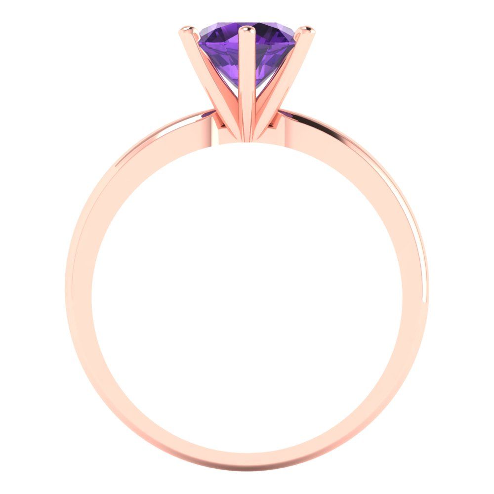 1 cttw Natural Amethyst Solitaire  Engagement Ring - Solid Gold (Round Cut,6.5mm)