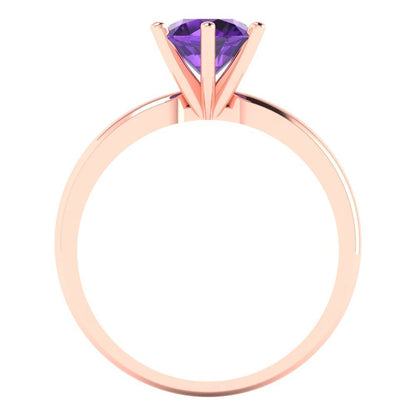 1 cttw Natural Amethyst Solitaire  Engagement Ring - Solid Gold (Round Cut,6.5mm)