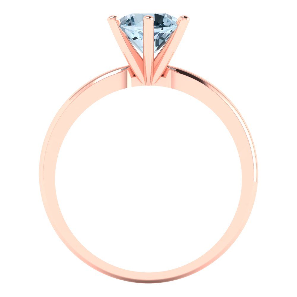 1 cttw Natural Aquamarine Solitaire  Engagement Ring - Solid Gold (Round Cut,6.5mm)