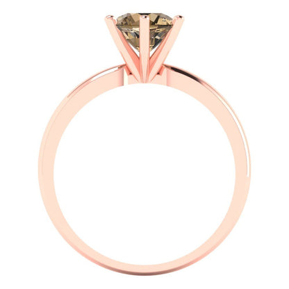 1 cttw Zirconia Simulated Champagne Diamond Solitaire  Engagement Ring - Solid Gold (VVS1, Round Cut,6.5mm)