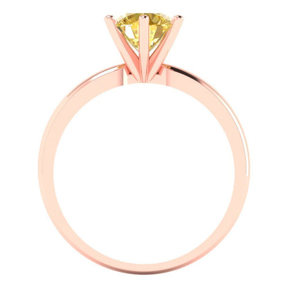 1 cttw Natural Citrine Solitaire  Engagement Ring - Solid Rose Gold (VVS1, Round Cut,6.5mm)