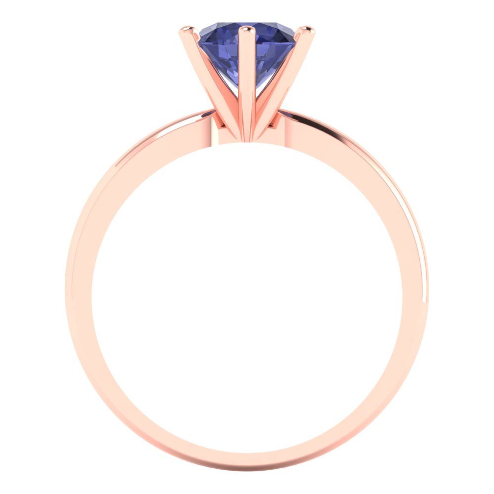 1 cttw Simulated Tanzanite Solitaire  Engagement Ring - Solid Rose Gold (VVS1, Round Cut,6.5mm)