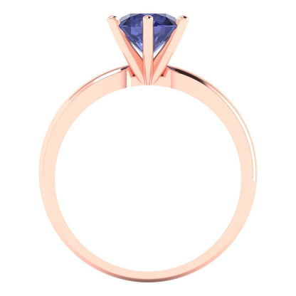 1 cttw Simulated Tanzanite Solitaire  Engagement Ring - Solid Rose Gold (VVS1, Round Cut,6.5mm)