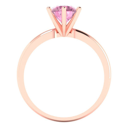 1 cttw Zirconia Simulated Pink Diamond Solitaire  Engagement Ring - Solid Rose Gold (VVS1, Round Cut,6.5mm)