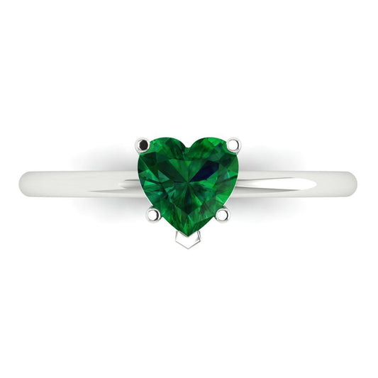 1.25 cttw Simulated Emerald Solitaire  Engagement Ring - Solid White Gold (VVS1, Heart Cut,7.0mm)