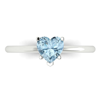 1.25 cttw Natural Aquamarine Solitaire  Engagement Ring - Solid Gold (Heart Cut,7.0mm)