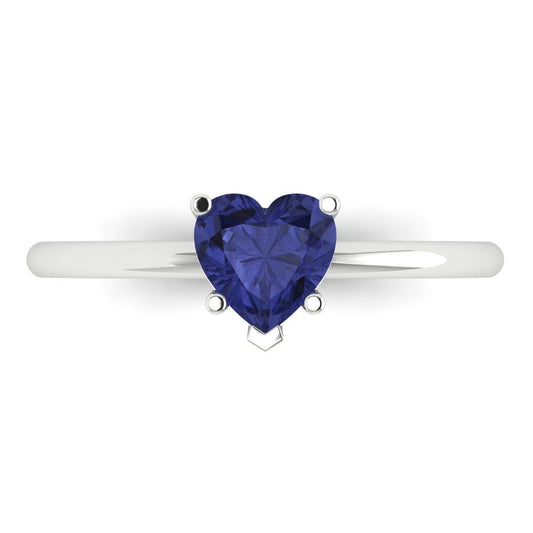 1.25 cttw Simulated Tanzanite Solitaire  Engagement Ring - Solid White Gold (VVS1, Heart Cut,7.0mm)