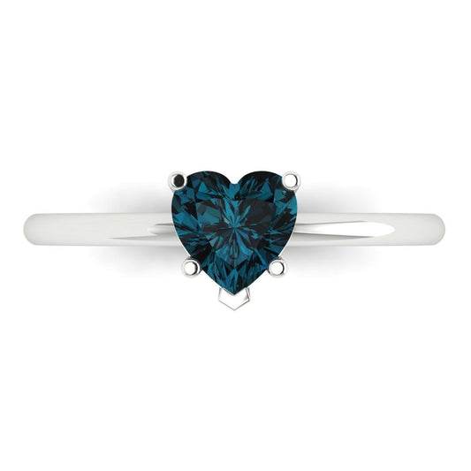 1.25 cttw Natural London Blue Topaz Solitaire  Engagement Ring - Solid White Gold (VVS1, Heart Cut,7.0mm)
