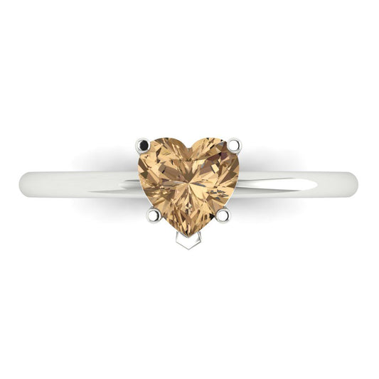 1.25 cttw Zirconia Simulated Champagne Diamond Solitaire  Engagement Ring - Solid White Gold (VVS1, Heart Cut,7.0mm)