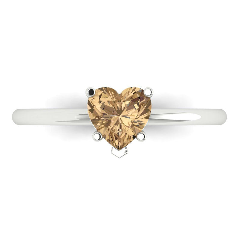 1.25 ct Brilliant Heart Cut Champagne Simulated Diamond Stone White Gold Solitaire Ring