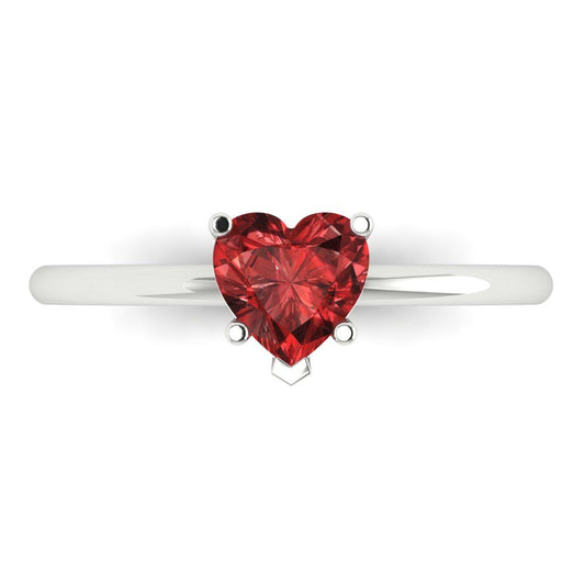 1.25 cttw Natural Garnet Solitaire  Engagement Ring - Solid White Gold (VVS1, Heart Cut,7.0mm)