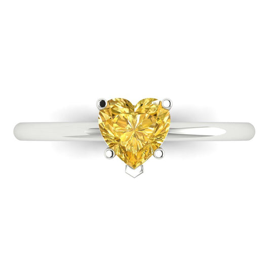 1.25 cttw Zirconia Simulated Yellow Diamond Solitaire  Engagement Ring - Solid White Gold (VVS1, Heart Cut,7.0mm)