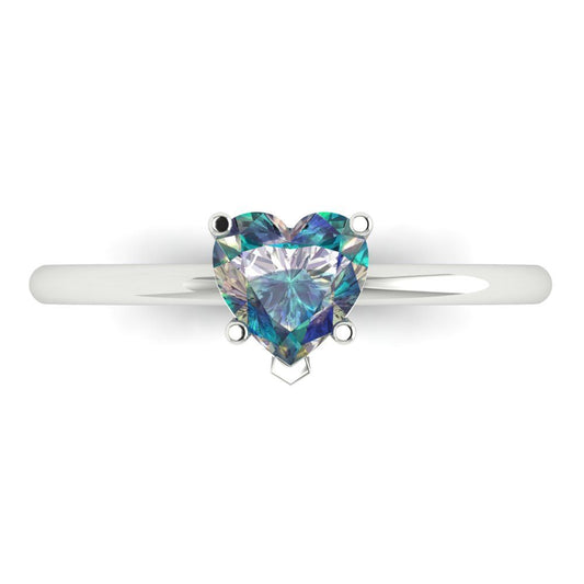 1.25 cttw Blue Moissanite Solitaire  Engagement Ring - Solid White Gold (VVS1, Heart Cut,7.0mm)