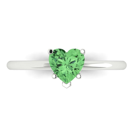 1.25 cttw Zirconia Simulated Green Diamond Solitaire  Engagement Ring - Solid White Gold (VVS1, Heart Cut,7.0mm)