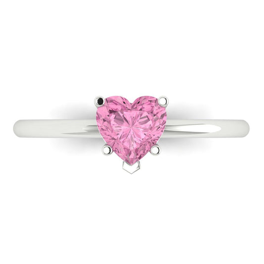 1.25 cttw Zirconia Simulated Pink Diamond Solitaire  Engagement Ring - Solid White Gold (VVS1, Heart Cut,7.0mm)