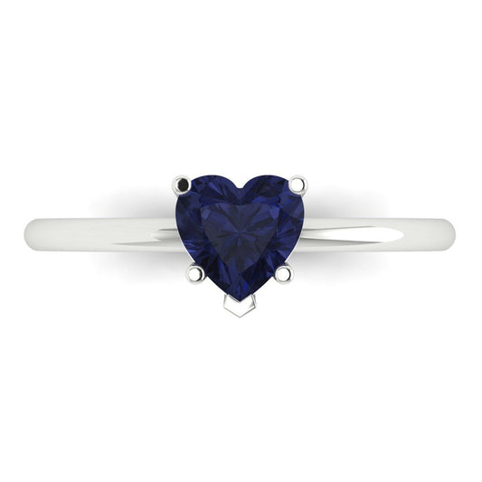 1.25 cttw Simulated Blue Sapphire Solitaire  Engagement Ring - Solid White Gold (VVS1, Heart Cut,7.0mm)
