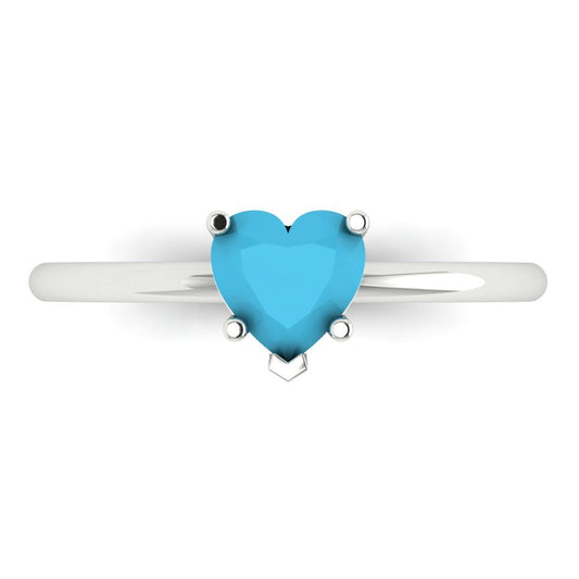 1.25 cttw Simulated Turquoise Solitaire  Engagement Ring - Solid White Gold (VVS1, Heart Cut,7.0mm)
