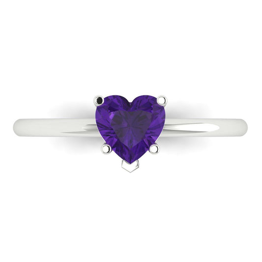 1.25 cttw Natural Amethyst Solitaire  Engagement Ring - Solid White Gold (VVS1, Heart Cut,7.0mm)