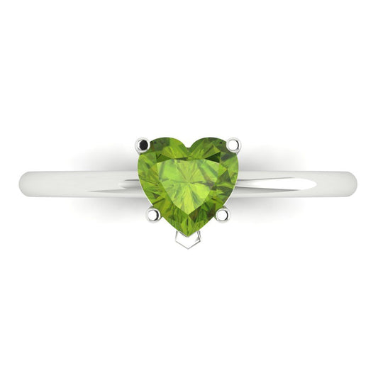 1.25 cttw Natural Peridot Solitaire  Engagement Ring - Solid White Gold (VVS1, Heart Cut,7.0mm)