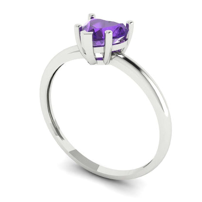 1.25 cttw Natural Amethyst Solitaire  Engagement Ring - Solid Gold (Heart Cut,7.0mm)