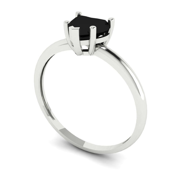 1.25 ct Brilliant Heart Cut Natural Onyx Stone White Gold Solitaire Ring