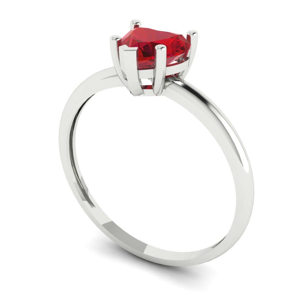 1.25 cttw Simulated Ruby Solitaire  Engagement Ring - Solid White Gold (VVS1, Heart Cut,7.0mm)