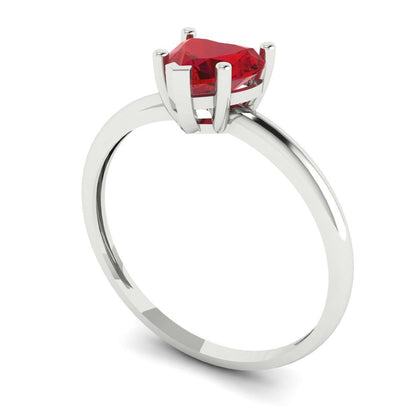 1.25 cttw Simulated Ruby Solitaire  Engagement Ring - Solid White Gold (VVS1, Heart Cut,7.0mm)