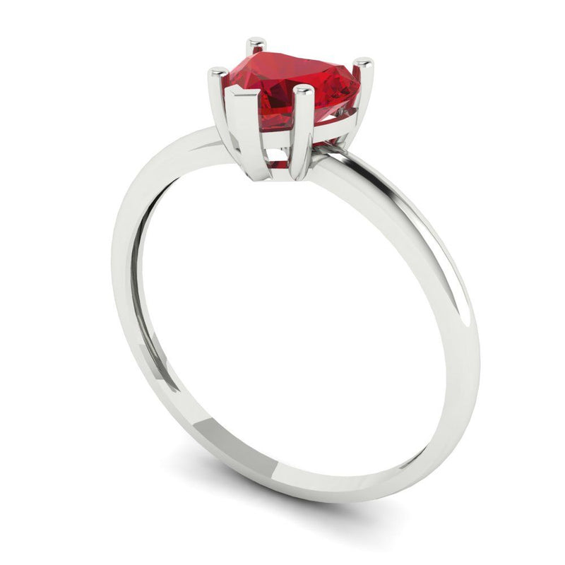 1.25 ct Brilliant Heart Cut Simulated Ruby Stone White Gold Solitaire Ring
