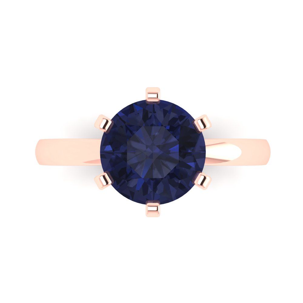 3 cttw Simulated Blue Sapphire Solitaire  Engagement Ring - Solid Gold (Round Cut,9.0mm)