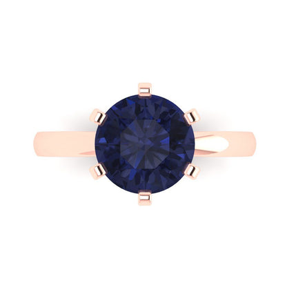 3 cttw Simulated Blue Sapphire Solitaire  Engagement Ring - Solid Gold (Round Cut,9.0mm)