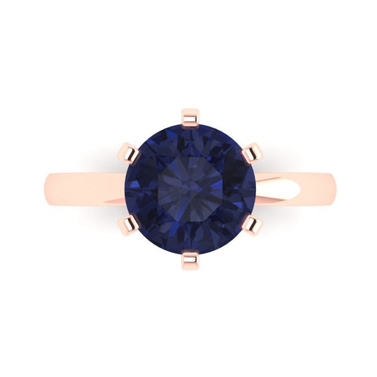 3 cttw Simulated Blue Sapphire Solitaire  Engagement Ring - Solid Rose Gold (VVS1, Round Cut,9.0mm)