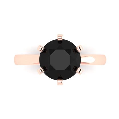 3 cttw Natural Onyx Solitaire  Engagement Ring - Solid Gold (Round Cut,9.0mm)