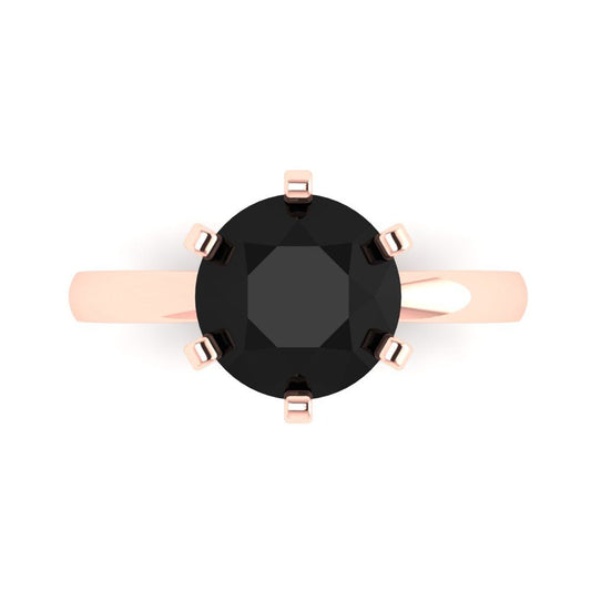3 cttw Natural Onyx Solitaire  Engagement Ring - Solid Rose Gold (VVS1, Round Cut,9.0mm)