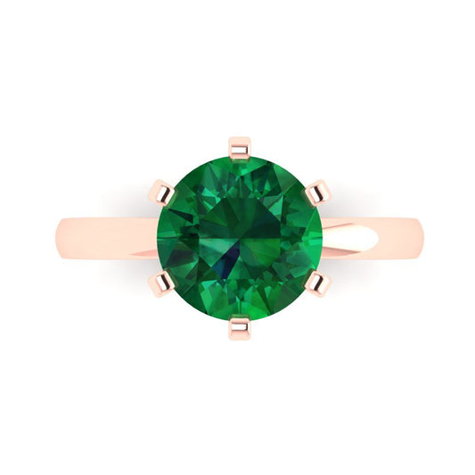 3 cttw Simulated Emerald Solitaire  Engagement Ring - Solid Rose Gold (VVS1, Round Cut,9.0mm)