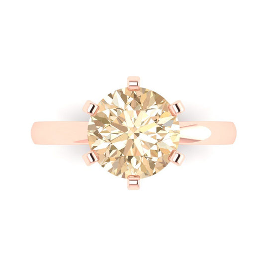 3 cttw Natural Morganite Solitaire  Engagement Ring - Solid Rose Gold (VVS1, Round Cut,9.0mm)
