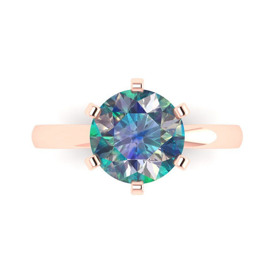 3 cttw Blue Moissanite Solitaire  Engagement Ring - Solid Rose Gold (VVS1, Round Cut,9.0mm)