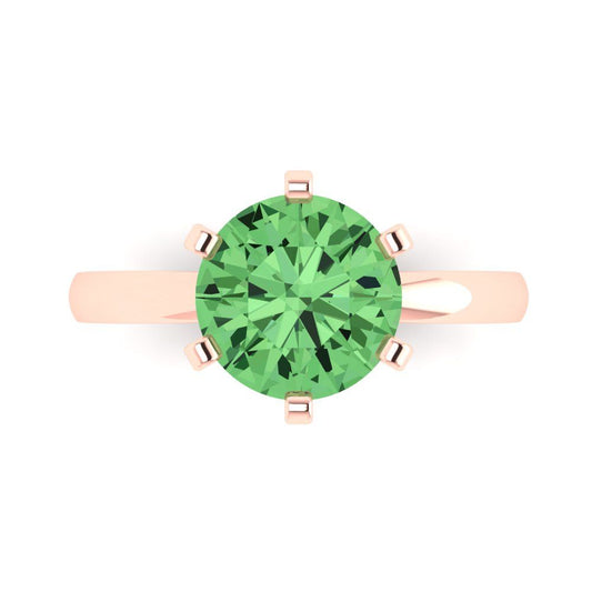 3 cttw Zirconia Simulated Green Diamond Solitaire  Engagement Ring - Solid Rose Gold (VVS1, Round Cut,9.0mm)