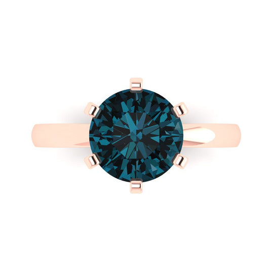 3 cttw Natural London Blue Topaz Solitaire  Engagement Ring - Solid Rose Gold (VVS1, Round Cut,9.0mm)