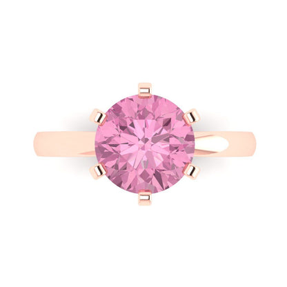 3 cttw Zirconia Simulated Pink Diamond Solitaire  Engagement Ring - Solid Gold (VVS1, Round Cut,9.0mm)