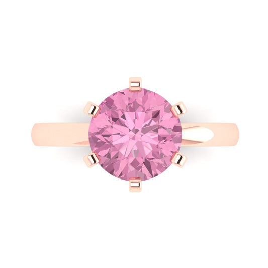 3 cttw Zirconia Simulated Pink Diamond Solitaire  Engagement Ring - Solid Rose Gold (VVS1, Round Cut,9.0mm)