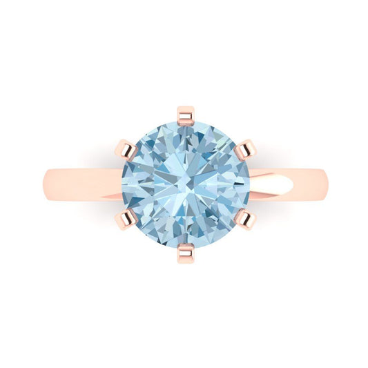 3 cttw Zirconia Simulated Blue Diamond Solitaire  Engagement Ring - Solid Rose Gold (VVS1, Round Cut,9.0mm)