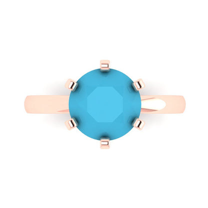 3 cttw Simulated Turquoise Solitaire  Engagement Ring - Solid Gold (Round Cut,9.0mm)