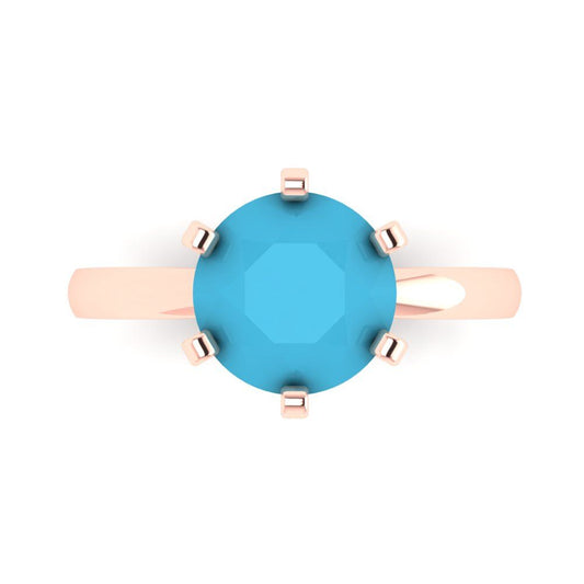 3 cttw Simulated Turquoise Solitaire  Engagement Ring - Solid Rose Gold (VVS1, Round Cut,9.0mm)