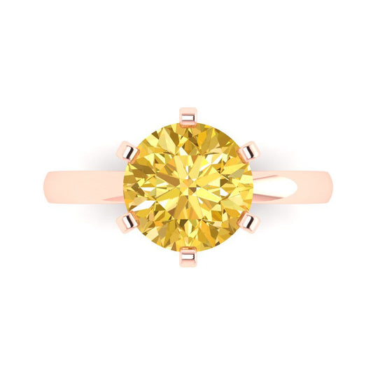 3 cttw Natural Citrine Solitaire  Engagement Ring - Solid Rose Gold (VVS1, Round Cut,9.0mm)