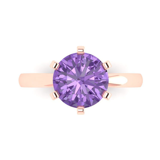 3 cttw Simulated Alexandrite Solitaire  Engagement Ring - Solid Rose Gold (VVS1, Round Cut,9.0mm)