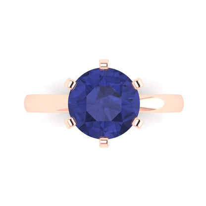 3 cttw Simulated Tanzanite Solitaire  Engagement Ring - Solid Gold (Round Cut,9.0mm)