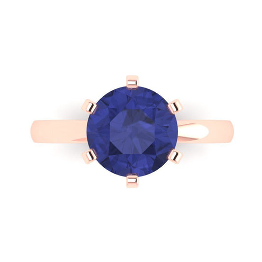 3 cttw Simulated Tanzanite Solitaire  Engagement Ring - Solid Rose Gold (VVS1, Round Cut,9.0mm)