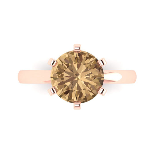 3 cttw Zirconia Simulated Champagne Diamond Solitaire  Engagement Ring - Solid Rose Gold (VVS1, Round Cut,9.0mm)